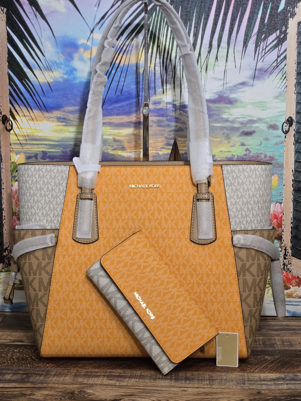 Michael Kors Voyager Large Colorblock Tote And Wallet